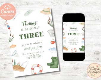 O-Fish-Ally Three Third Birthday Invite | Digital Download | Editable Template