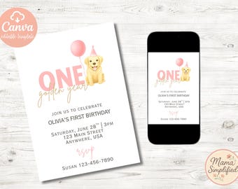 One Golden Year First Birthday Invite | Digital Download | Editable Template