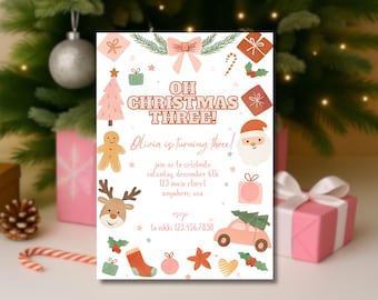 Oh Christmas Three Third Birthday Invite | Digital Download | Editable Template