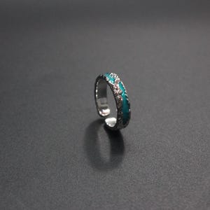 Mountain Ocean Open Ring – Adjustable Turquoise Enamel Ring, Nature Inspired Band, Silver Wave Ring, Boho Minimalist Handmade Jewelry
