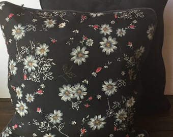 Black with white flowers pattern and Black back pillow cover, 18X18 inches (Pillow Insert NOT Included)