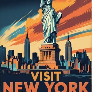 Vintage New York Travel Poster Set: Retro NYC Art Prints (Digital Download 16x20