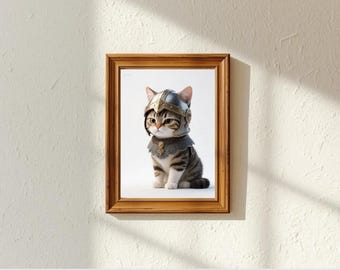 Estampa de Gato Cavaleiro: Arte Divertida de Gatinho Medieval (Conjunto PNG)