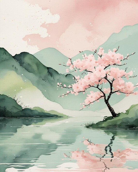 Sakura Wall Art Set of 4: Japanese Cherry Blossom Prints (16x20