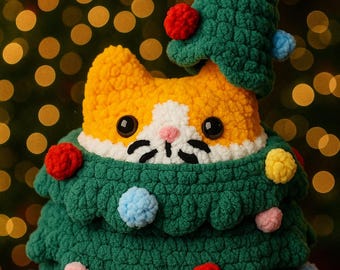 Crochet Christmas Tree Cat Plush