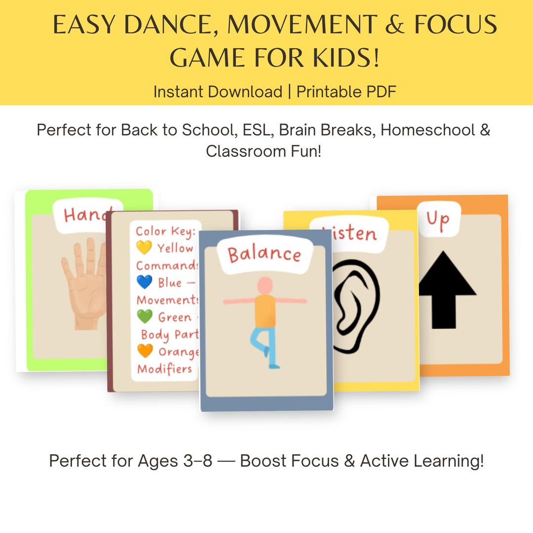 Printable Brain Break Cards for Kids Focus Movement Listening