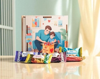 Father’s Day Candy Gift Box – 500g Handmade Sweets in Wooden Box – Unique Ukrainian Treats for Dad