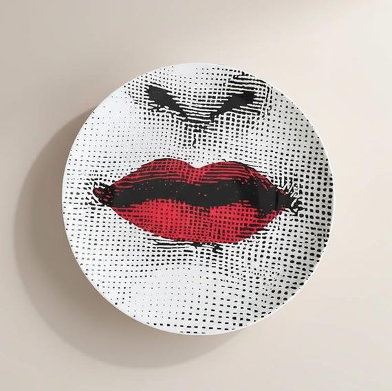 Red Lips Pop Art Plate, Fashion Wall Decor, Makeup Artist Gift