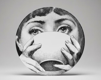 1963 Fornasetti Poster, Sun on Ceramic by Piero Fornasetti in Red