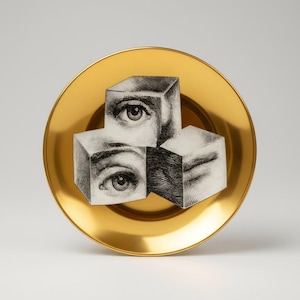 Cubist Gaze Wall Plate, Geometric Gold Art, Abstract Face