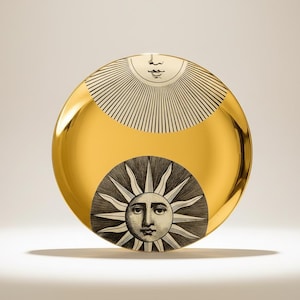 Gold Bone China Wall Art Plate, Celestial Sun Face Design, Luxury Decor