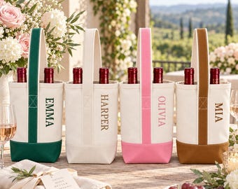 Personalized Wine Tote Bag, Custom Embroidered 2 Bottle Wine Carrier, Bridesmaid Gift, Bachelorette Party, Bridal Shower Gift