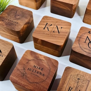 Wooden Ring Box, Walnut Keepsake, Wedding Gift, Engagement Ring Holder, Anniversary Memory Box, Custom Engraved, Personalized Jewelry Box