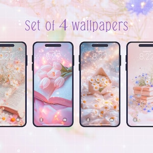 携帯電話の壁紙 (4 枚セット) | ダウンロード | iPhone 用のかわいい壁紙 | 幻想的な壁紙 | 花