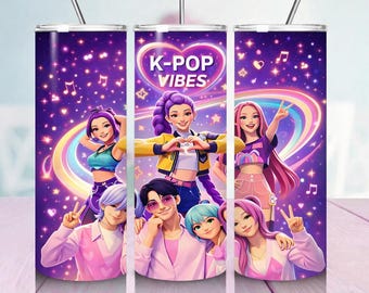 Anime K-Pop Style Girl Group Tumbler Wrap PNG | 20oz Skinny Sublimation Design | Music Lover Gift