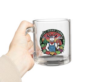 Clear Mission Glass Mug | Dizzy Goat Farms Charity Coffee Cup | 10oz clear glass mug