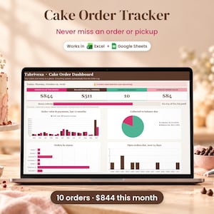 Cake Order Form & Bakery Order Tracker Spreadsheet, Google Sheets Excel, Home Bakery Deposit Tracker, Cookie Order Form, Printable PDF