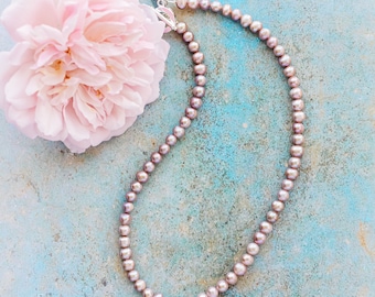 Pink Pearl Necklace | Pink Fresh Water Pearls | Single String Pearls | Real Pearl Necklace Pink PPN06