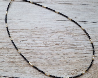 Black Necklace | Tiny Delicate Necklace | Gemstone Necklace | semi precious stones UK Made black spinel and Pearl