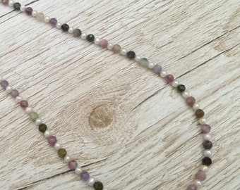 Tourmaline Necklace - Freshwater Pearl Necklace, Sterling Silver Necklace,  Gemstone Necklace, Necklace Gift, October birthstone