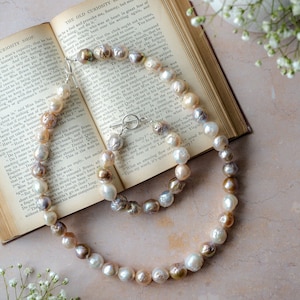 Pink and gold pearl necklace - large statement pearl necklace, extra large statement pearls, real pearl necklace, baroque freshwater Pearls