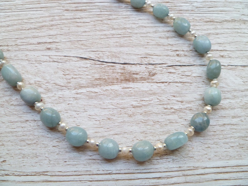 Pastel Necklace Beaded Necklace Long Blue Necklace Fresh Water Pearl Necklace 27\u201d necklace Aquamarine Necklace