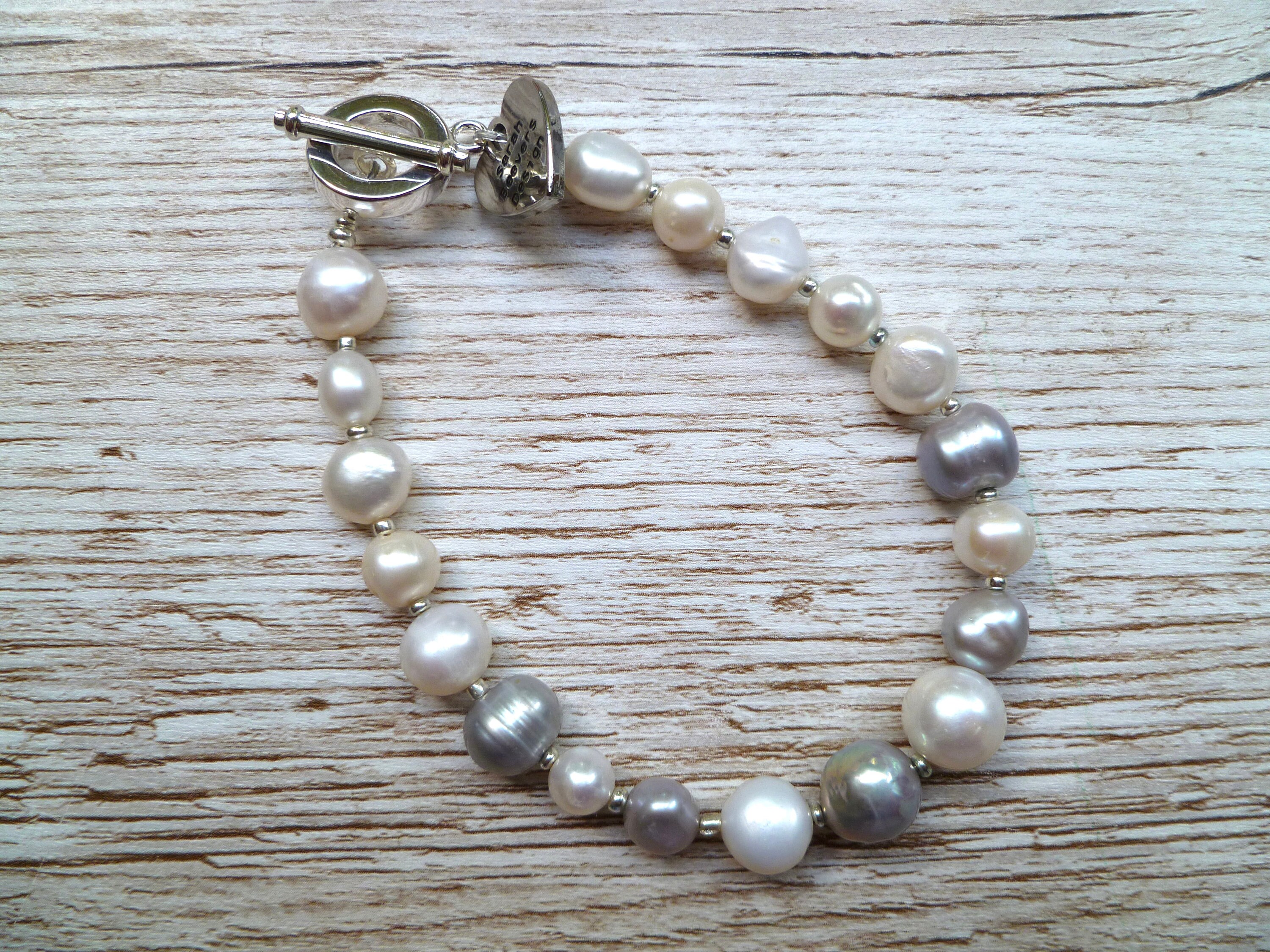 Pearl Bracelet Fresh Water Pearl Bracelet Grey and Ivory | Etsy