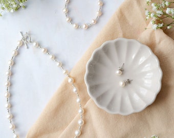 Freshwater Pearl Necklace - Sterling Silver, Handmade Jewelry UK