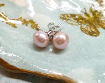Handmade Pink Freshwater Pearl Studs | Sterling Silver Earrings