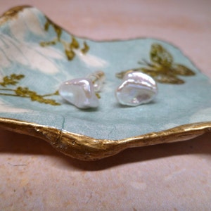 Unusual Pearl stud earrings | 10 - 12 mm Large Pearl Studs | White Silver fresh water pearl Earrings