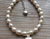 Pearl children's bracelet, UK made. Fresh Water Pearls and Sterling Silver Children's Heart Bracelet