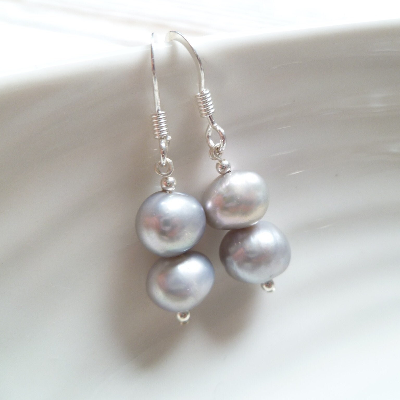 Grey Pearl Earrings | Silver Pearl Earrings | Freshwater Pearl Drop Earrings Sterling Silver  UK made