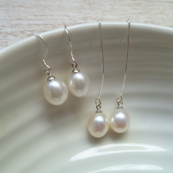 Pearl Drop Earrings - Dainty Pearl Earrings, Dangle Pearl Earrings, Drop Earrings Bridal, Bridesmaid Earrings, Wedding Earrings