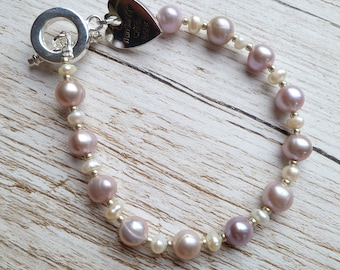 Pink Pearl Bracelet - Bridal Bracelet, Timeless Bracelet, Freshwater Pearls, Toggle Clasp Bracelet, Nickel-Free Jewelry, UK Jewellery