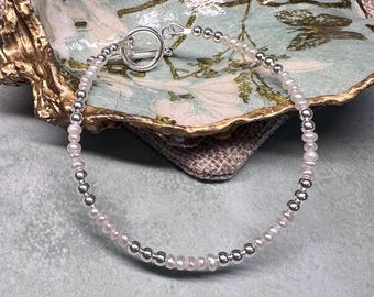 Handmade Sterling Silver Pearl Bracelet - Ivory Wedding Jewelry