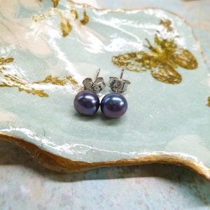 Pearl stud earrings | Peacock Blue Pearl Earrings | Freshwater Pearls and 5-6mm 925 sterling silver UK Made