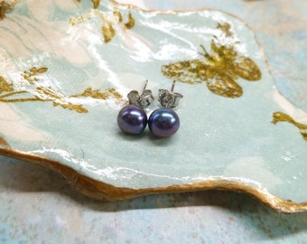 Pearl stud earrings | Peacock Blue Pearl Earrings | Freshwater Pearls and 5-6mm 925 sterling silver UK Made