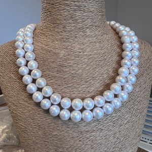 Collar de perlas de marfil Collar de perlas Edison de doble hebra, collar de perlas reales, perlas de agua dulce imagen 2