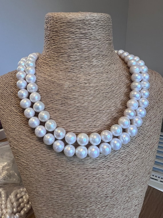 Ivory Edison Pearl Necklace - Double Strand Sterling Silver Clasp