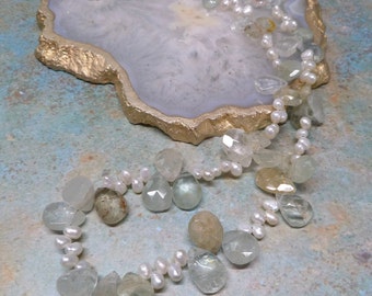 Morganite Necklace with Fresh Water Pearls Beryl , UK Made