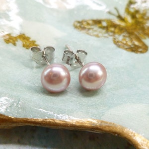 Pink Pearl Stud Earrings - Small Freshwater Pearls, Classical Earrings, Elegant Earrings, Timeless jewellery, Real Pearl earrings, bridal