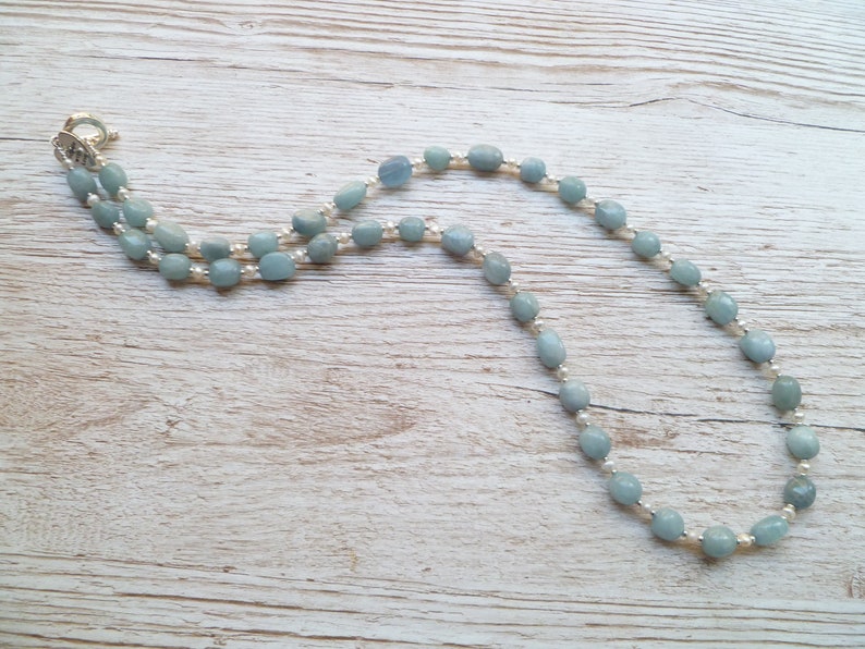 Pastel Necklace Beaded Necklace Long Blue Necklace Fresh Water Pearl Necklace 27\u201d necklace Aquamarine Necklace