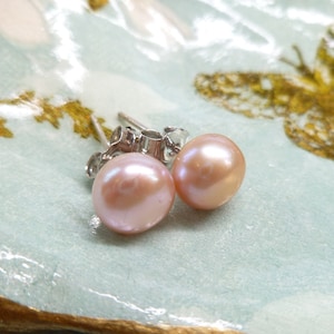 Pink Pearl Stud Earrings | Medium Pearl Studs | 7-8mm Pink fresh water pearls and 925 sterling silver UK made