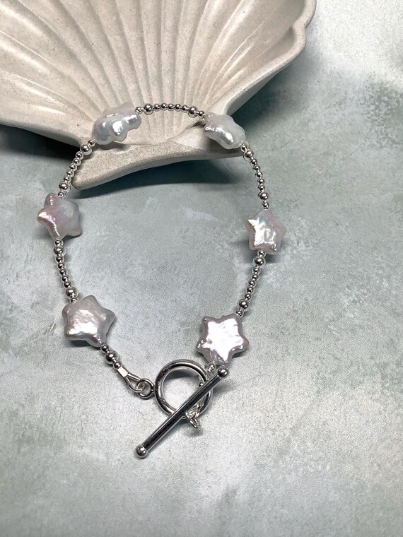 Pulsera de estrella de perlas: pulsera de perlas divertida, regalo para  damas de honor, perlas de marfil, joyas de estrellas, pulsera clásica, algo