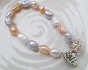 Pink Pearl Bracelet | Fresh Water Pearl Bracelet Pink, Grey and Ivory UK made