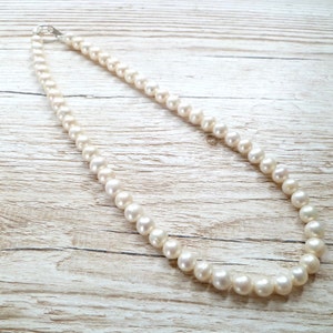 Perlenkette - Elfenbein Süßwasser Perlenkette, Weiße Perlenkette, Herren Perlenkette, Bestseller Schmuck, Harry Halskette