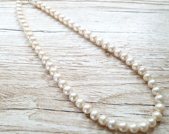 Pearl Necklace - Ivory Freshwater Pearl Necklace, White Pearl Necklace, Men's Pearl Necklace, Bestseller jewellery, Harry necklace