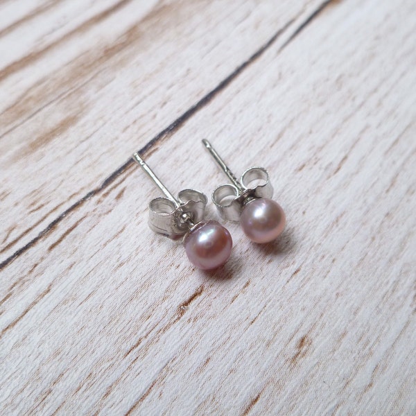 Pink Pearl Stud Earrings - Freshwater Pearls, Classical Earrings, Celebrity Earrings, Tiny Pearl, Elegant Earrings, Timeless