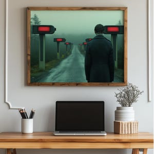 Printable Misty Forest Road in Rain - Moody Landscape Art, Rustic Wall Decor, Enchanting Rainy Scene, Nature Calm Print, Digital Art 7