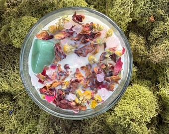 Intention Candle | Self Love Crystal Candle: Rose Quartz , Aventurine - Heart of the Hollow